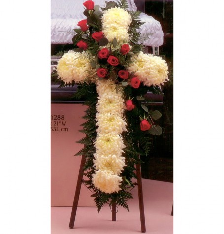 Standing Cross with Mums & Roses